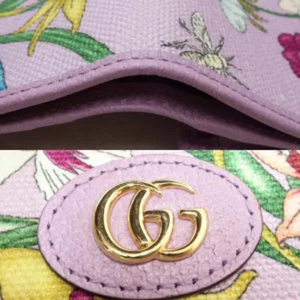 Gucci Compact Wallet GG Marmont Flora Flower Canvas Leather Pink - Picture 5 of 8